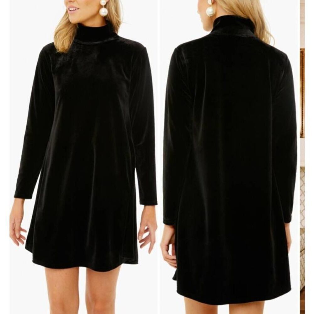 Tuckernuck Black Velvet Turtleneck Midi Dress